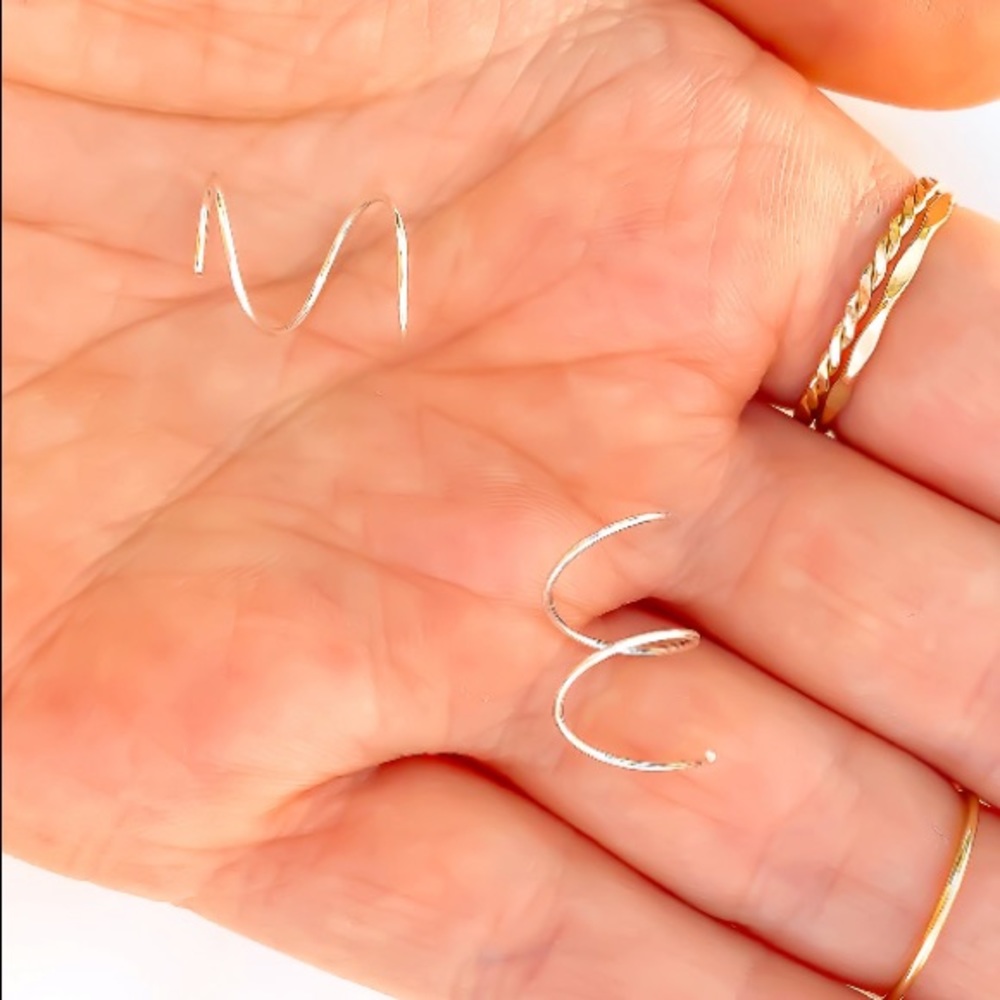 Spiral Double Piercing Earrings Sterling Silver - Picture 5 of 6